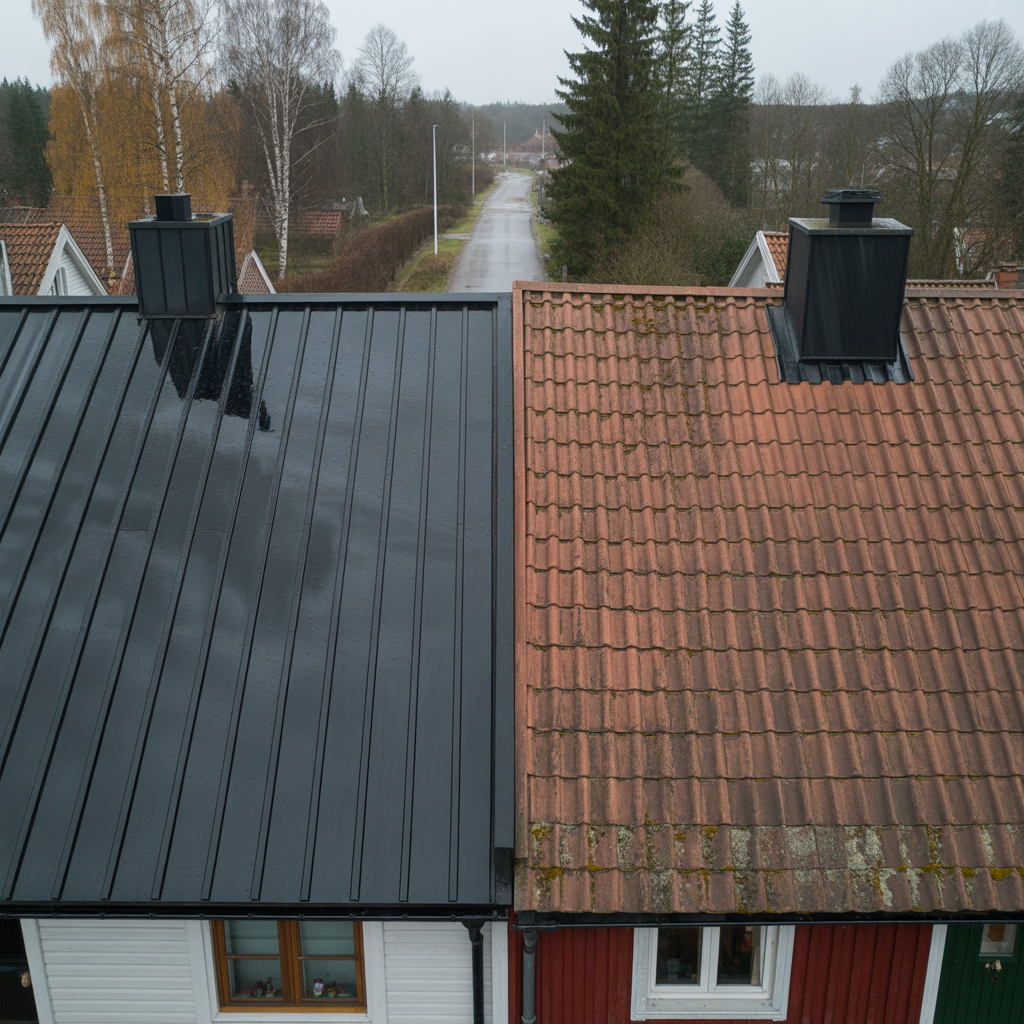 plattak eller betongpannor jamfor ljud vikt underhall